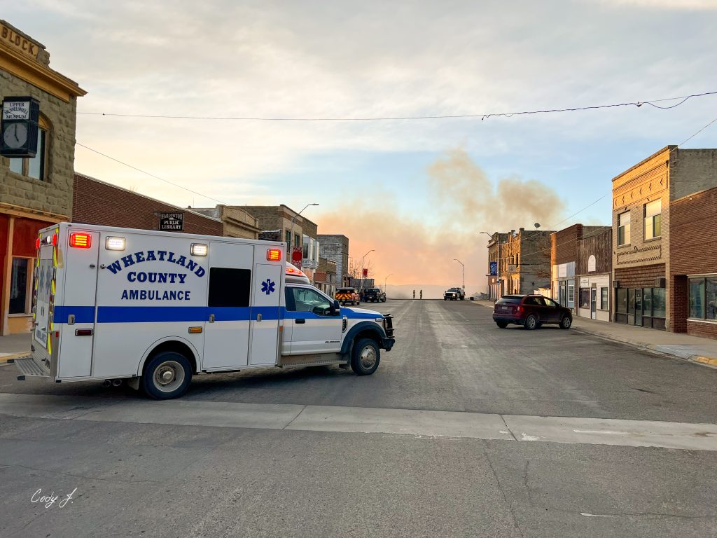 Wheatland County Ambulance at the Graves Hotel fire in Harlowton